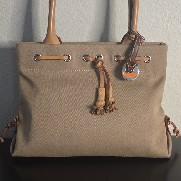 Dooney & Bourke Tassel Canvas/ Leather Satchel - Picture 2 of 12